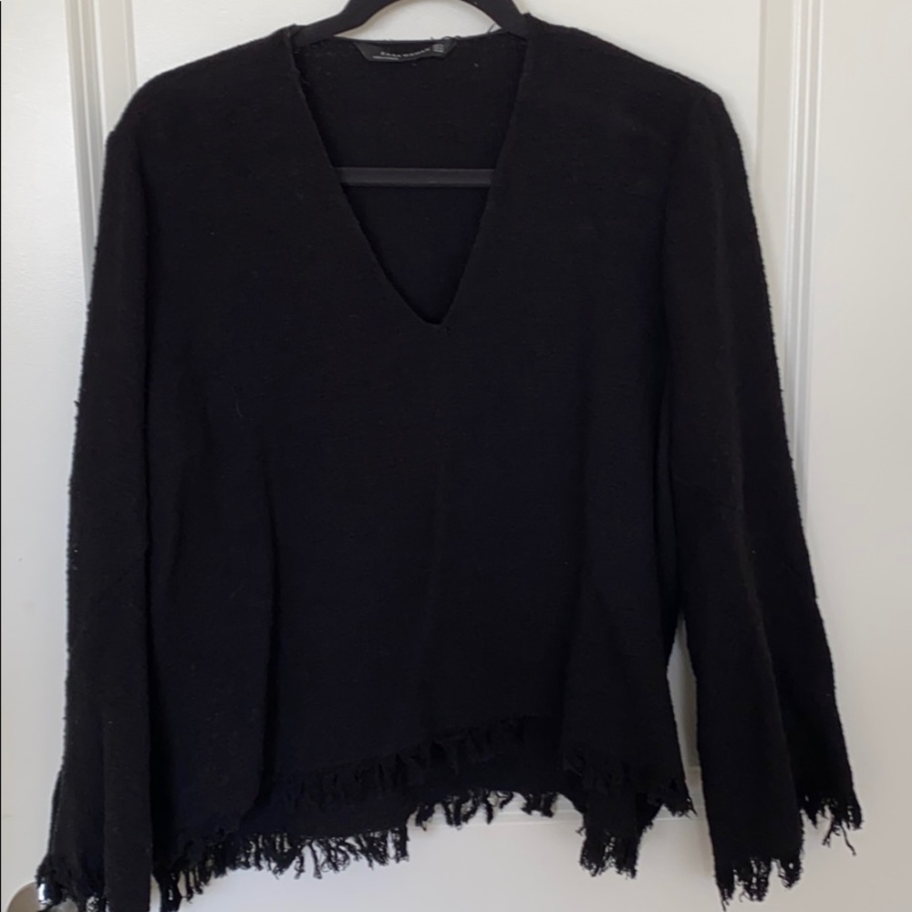 Zara Bell sleeve v-neck sweater with frayed edges